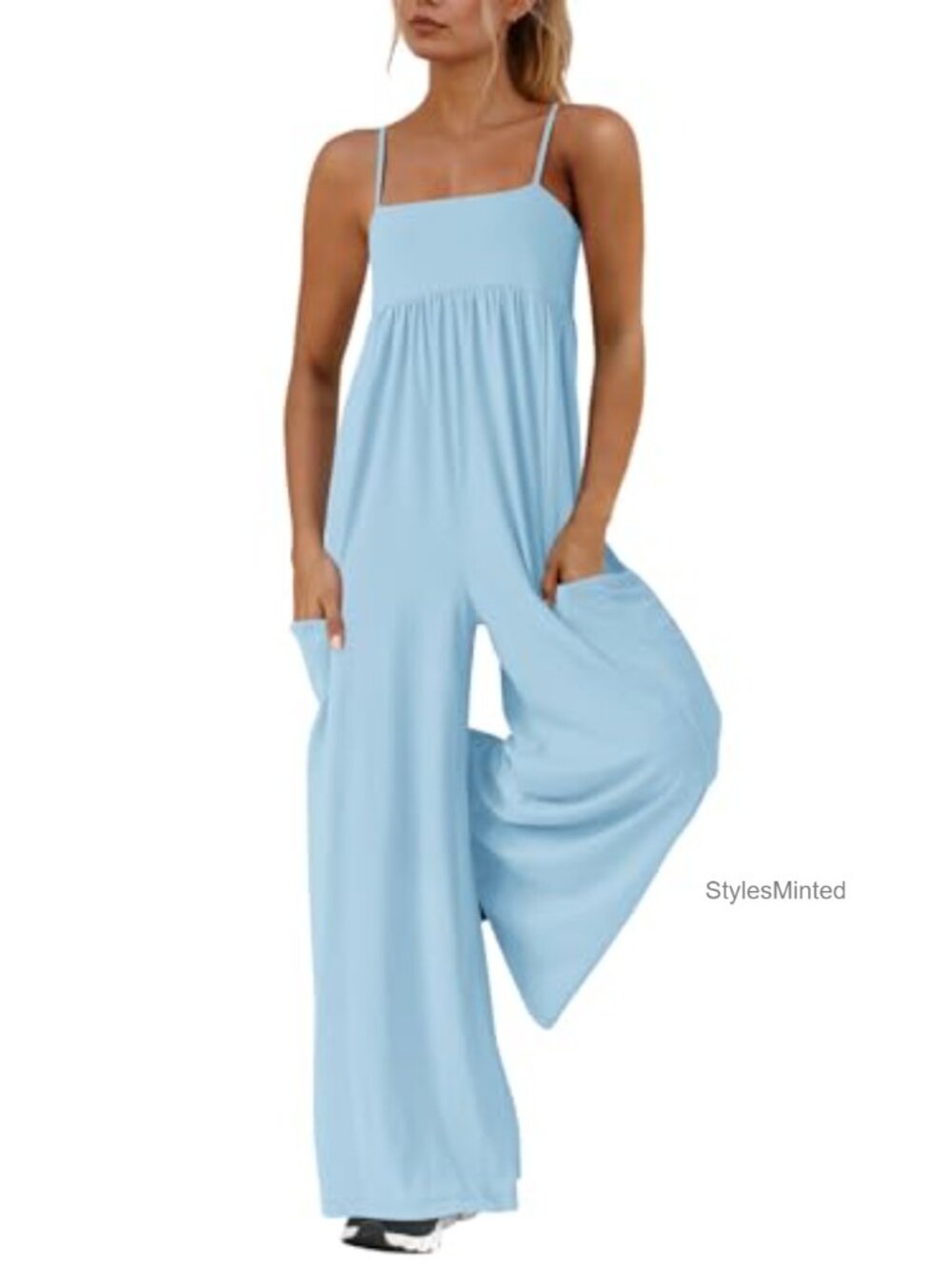 Women's Wide Leg Jumpsuit Square Neck Sleeveless One Piece with Pockets